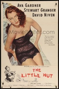 1t479 LITTLE HUT 1sh '57 giant image of barely-dressed tropical Ava Gardner with sexy eyes!