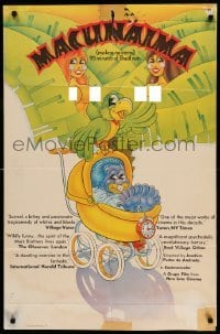 1t496 MACUNAIMA 24x37 1sh '72 wacky Frankie Mell art of parrot in jungle sitting on blue baby's crib