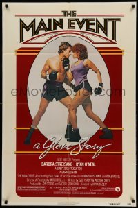 1t503 MAIN EVENT 1sh '79 great full-length image of Barbra Streisand boxing with Ryan O'Neal!