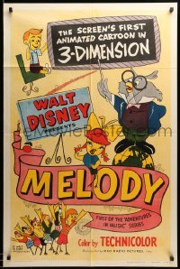 1t530 MELODY style A 1sh '53 wacky art of singing birds & kids, first cartoon filmed in 3D!