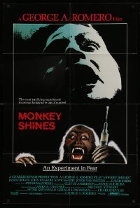 1t545 MONKEY SHINES int'l 1sh '88 George Romero directed, art of really creepy monkey w/needle!