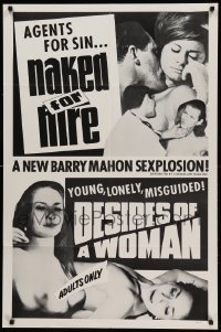 1t569 NAKED FOR HIRE/DESIRES OF A WOMAN 1sh '60s a new Barry Mahon sexplosion!
