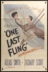 1t609 ONE LAST FLING 1sh '49 laughing Zachary Scott hoists beautiful Alexis Smith in the air!