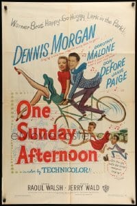 1t610 ONE SUNDAY AFTERNOON 1sh '49 wacky artwork of Dennis Morgan & Dorothy Malone on bike!