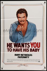 1t621 PATERNITY 1sh '81 great Lettick parody art of Burt Reynolds pointing like Uncle Sam!
