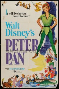 1t627 PETER PAN 1sh R76 Walt Disney animated cartoon fantasy classic, great full-length art!