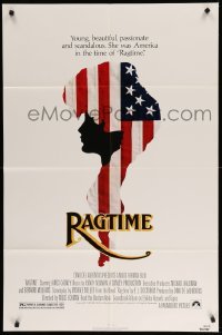 1t659 RAGTIME 1sh '81 James Cagney, cool patriotic American flag art, directed by Milos Forman!