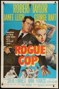 1t690 ROGUE COP 1sh '54 art of Robert Taylor with gun & sexiest Janet Leigh, film noir!