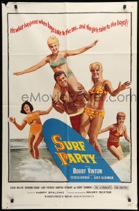 1t807 SURF PARTY 1sh '64 when Beach Boys meet Surf Sweeties, it's a real swingin' splash of fun!