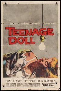 1t851 TEENAGE DOLL 1sh '57 sexy Fay Spain, a tempted & tarnished bad girl violently thrown aside!