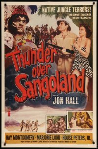 1t874 THUNDER OVER SANGOLAND 1sh '55 Jon Hall & sexy gal in Africa fighting native jungle terrors!