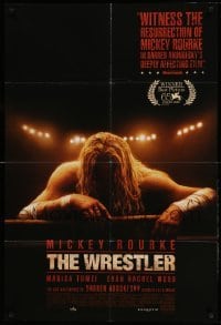 1t984 WRESTLER 1sh '08 Darren Aronofsky, cool image of Mickey Rourke on the ropes!