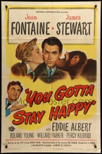 1t994 YOU GOTTA STAY HAPPY 1sh '48 Jimmy Stewart, Joan Fontaine and chimp!