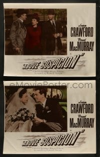 1w809 ABOVE SUSPICION 2 lobby cards '43 Joan Crawford, Fred MacMurray, it happened on a honeymoon!