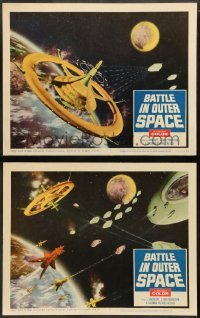 1w824 BATTLE IN OUTER SPACE 2 LCs '60 Uchu Daisenso, Toho sci-fi, space declares war on Earth!
