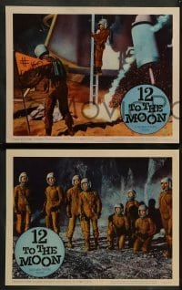 1w571 12 TO THE MOON 5 LCs '60 cool sci-fi images of astronauts and the moon's surface!
