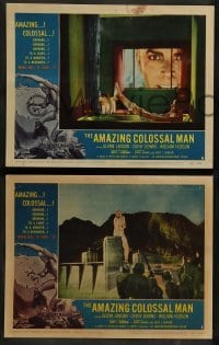 1w485 AMAZING COLOSSAL MAN 7 LCs '57 AIP, Bert I. Gordon, border art of the giant monster by Kallis