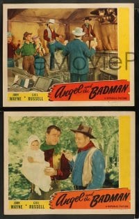 1w710 ANGEL & THE BADMAN 3 LCs '47 great images of cowboy John Wayne & sexy Gail Russell, Carey!