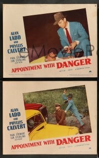 1w711 APPOINTMENT WITH DANGER 3 LCs '51 cool images of Alan Ladd & sexy Phyllis Calvert, film noir!