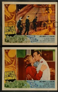 1w713 BATTLE OF THE WORLDS 3 LCs '63 cool sci-fi, flying saucers from a hostile enemy planet!