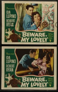 1w059 BEWARE MY LOVELY 8 LCs '52 film noir, Ida Lupino is trapped by Robert Ryan!