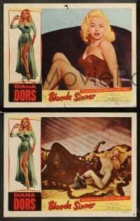 1w073 BLONDE SINNER 8 LCs '56 great super sexy images of Diana Dors, she's in every card, some c/u!