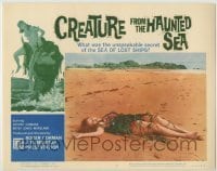 1y192 CREATURE FROM THE HAUNTED SEA LC #7 '61 monster's sexy female victim unconscious on beach!