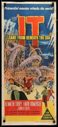 1z339 IT CAME FROM BENEATH THE SEA Aust daybill '55 Harryhausen, primordial monster attacks!