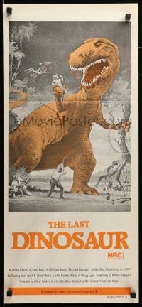 1z340 LAST DINOSAUR Aust daybill '77 art of people trying to save woman from prehistoric monster!