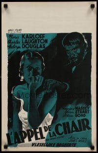 1z062 OLD DARK HOUSE Belgian R60s Wik art of creepy Boris Karloff & scared Gloria Stuart