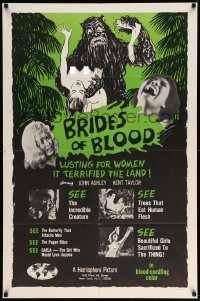 1z386 BRIDES OF BLOOD 1sh '68 wacky art of monster with dismembered girl & a naked native too!