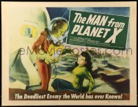 1z004 MAN FROM PLANET X style B 1/2sh '51 Edgar Ulmer, great full art of alien w/ girl, ultra rare!
