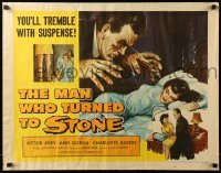 1z019 MAN WHO TURNED TO STONE 1/2sh '57 Victor Jory practices unholy medicine, cool horror art!