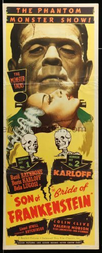1z035 SON OF FRANKENSTEIN/BRIDE OF FRANKENSTEIN insert '48 monster Boris Karloff, Lanchester, rare!