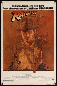 1z472 RAIDERS OF THE LOST ARK 1sh '81 great art of adventurer Harrison Ford by Richard Amsel!