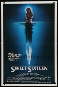 1z486 SWEET SIXTEEN 1sh '82 sexy horror artwork of knife & nude girl in water!