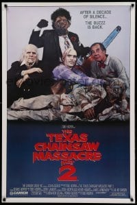 1z325 TEXAS CHAINSAW MASSACRE PART 2 1sh '86 Tobe Hooper horror sequel, cool family portrait!