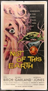 2a126 NOT OF THIS EARTH linen 3sh '57 classic close up art of screaming girl & alien monster!