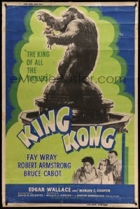 2a217 KING KONG 40x60 R56 great art of fierce ape holding tiny Fay Wray + top stars, ultra rare!