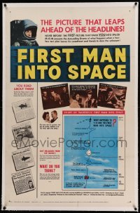 2a160 FIRST MAN INTO SPACE linen 1sh '59 most dangerous & daring mission of all time, cool images!