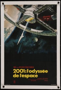 2a129 2001: A SPACE ODYSSEY linen French 15x23 R70s Stanley Kubrick, Bob McCall art of space wheel!