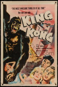 2a172 KING KONG linen 1sh R56 different art of him carrying Fay Wray on Empire State Building, rare!
