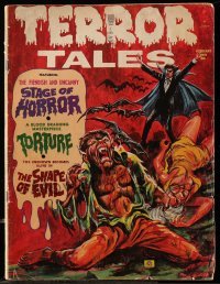 2a320 TERROR TALES magazine February 1973 cool CWP art of vampires & werewolf + great content!