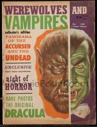 2a326 WEREWOLVES & VAMPIRES vol 1 no 1 magazine 1962 cool split image art of Wolfman & Dracula!
