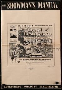 2a083 LAND UNKNOWN pressbook '57 paradise of hidden terrors, great art of dinosaurs by Ken Sawyer!