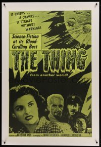 2a190 THING linen 1sh R57 Howard Hawks classic horror, it creeps, crawls & strikes without warning!