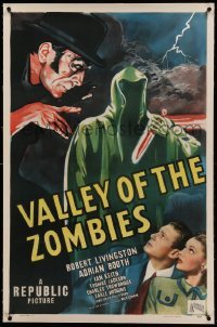 2a193 VALLEY OF THE ZOMBIES linen 1sh '46 cool art of death figure, from Johnny Ramone's collection!