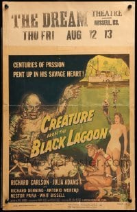 2a043 CREATURE FROM THE BLACK LAGOON 2D WC '54 great art of monster, Julia Adams & scuba divers!