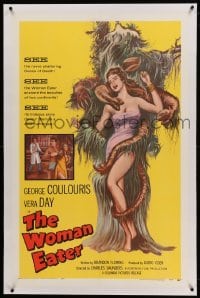 2a197 WOMAN EATER linen 1sh '59 art of wacky tree monster eating super sexy woman in skimpy outfit!