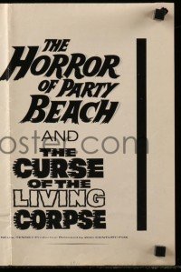 2a079 HORROR OF PARTY BEACH/CURSE OF THE LIVING CORPSE pressbook '64 cool horror double-bill!